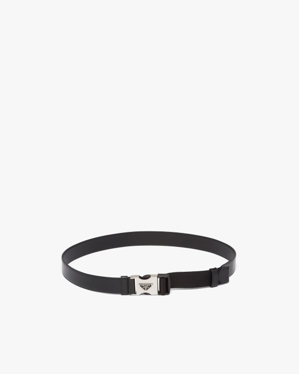 Black Brushed leather and woven tape belt