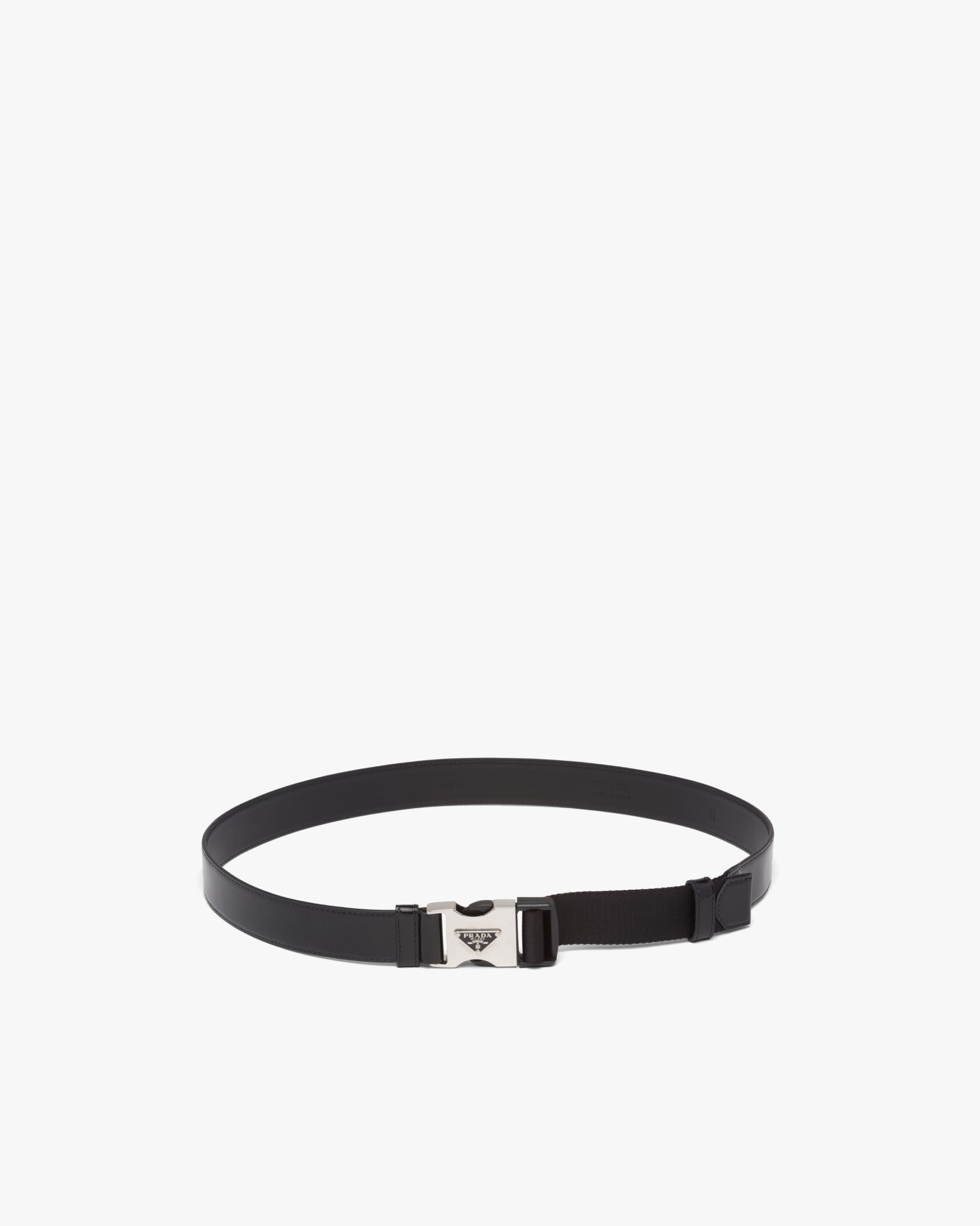 Black Brushed leather and woven tape belt - Fake Prada Store