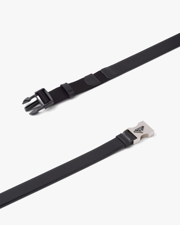 Black Brushed leather and woven tape belt - Image 2
