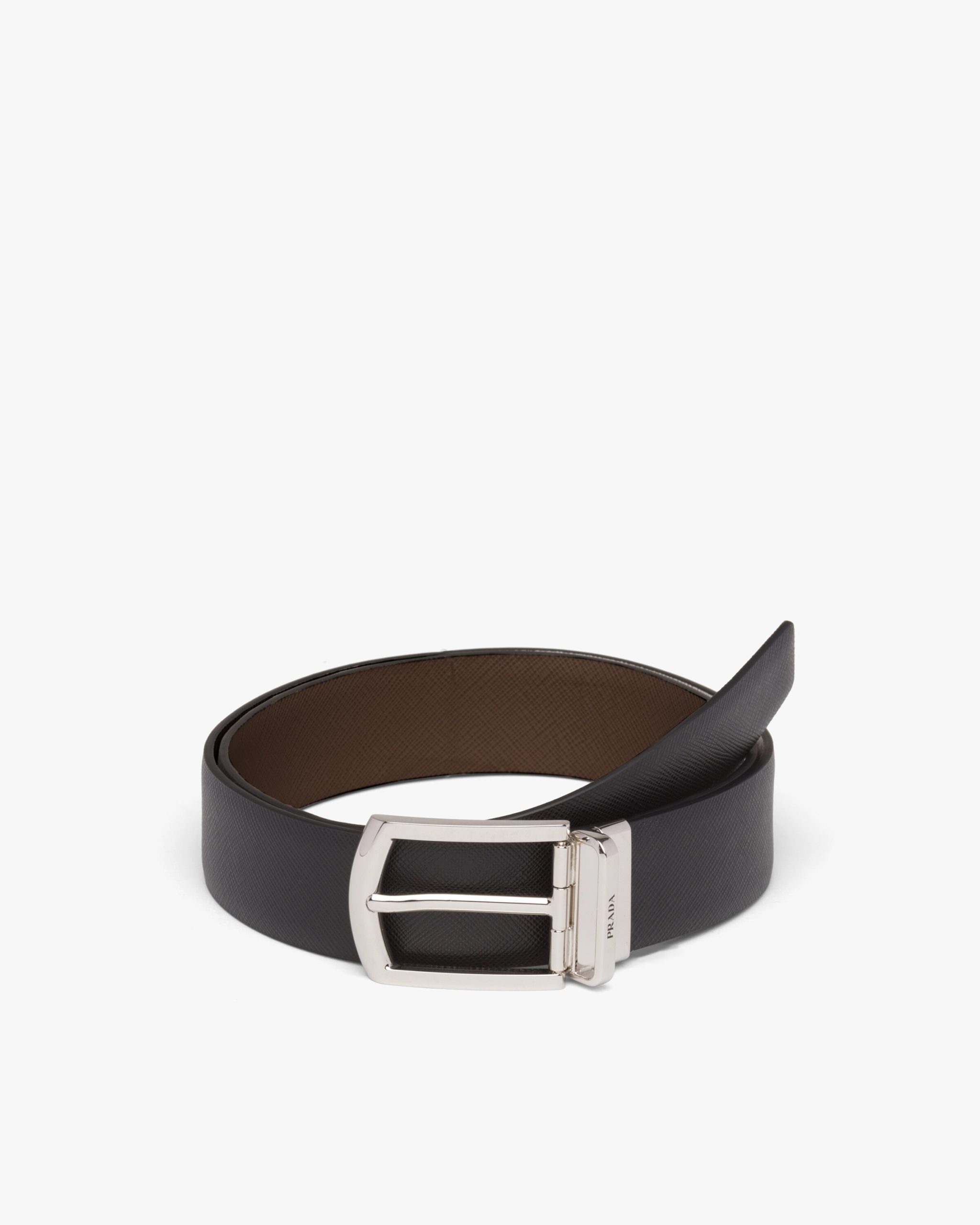Black / Burnt Sienna Reversible Saffiano leather belt - Fake Prada Store