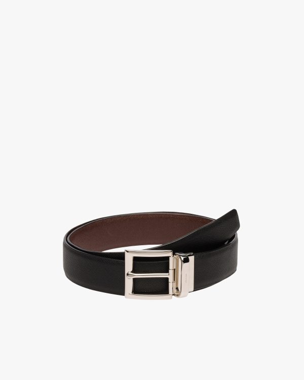 Black / Burnt Sienna Saffiano Leather Reversible Belt