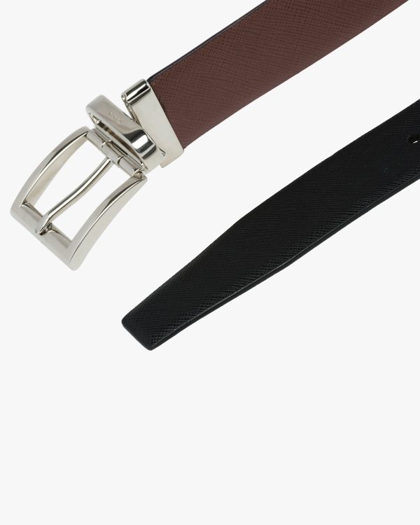 Black / Burnt Sienna Saffiano Leather Reversible Belt - Image 2