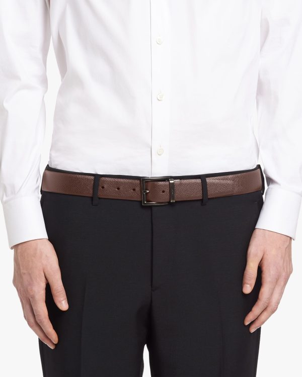 Black / Burnt Sienna Saffiano Leather Reversible Belt - Image 4