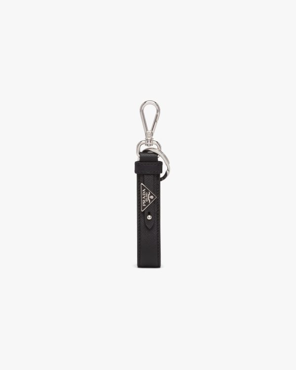 Black Customized Saffiano leather keychain