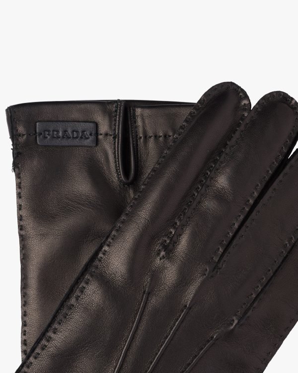 Black Leather and cashmere gloves - Image 2