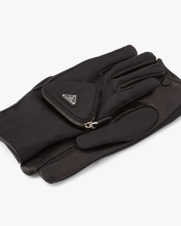 Black Re-Nylon and Napa leather gloves - Image 2