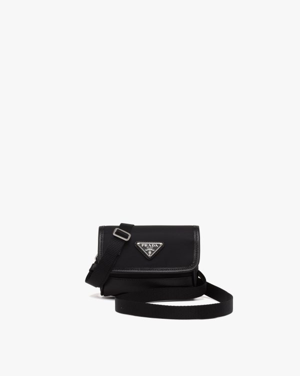 Black Re-Nylon and Saffiano leather mini pouch