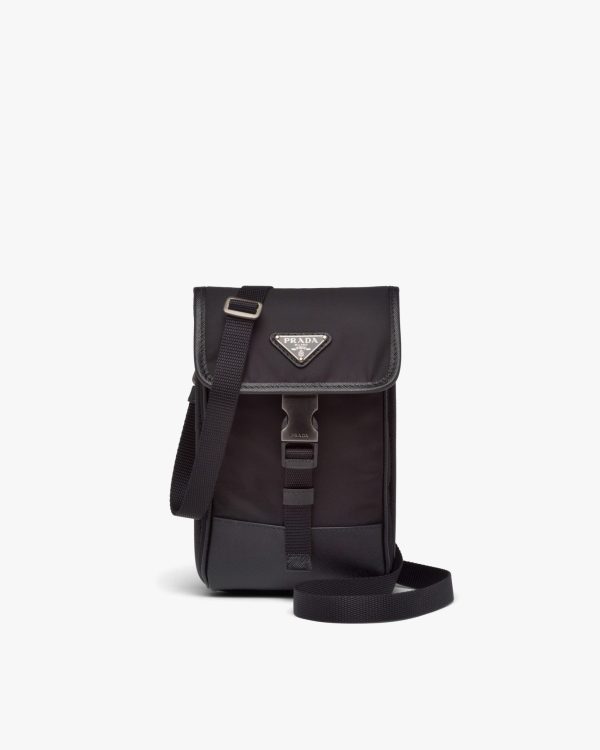 Black Re-Nylon and Saffiano leather smartphone case