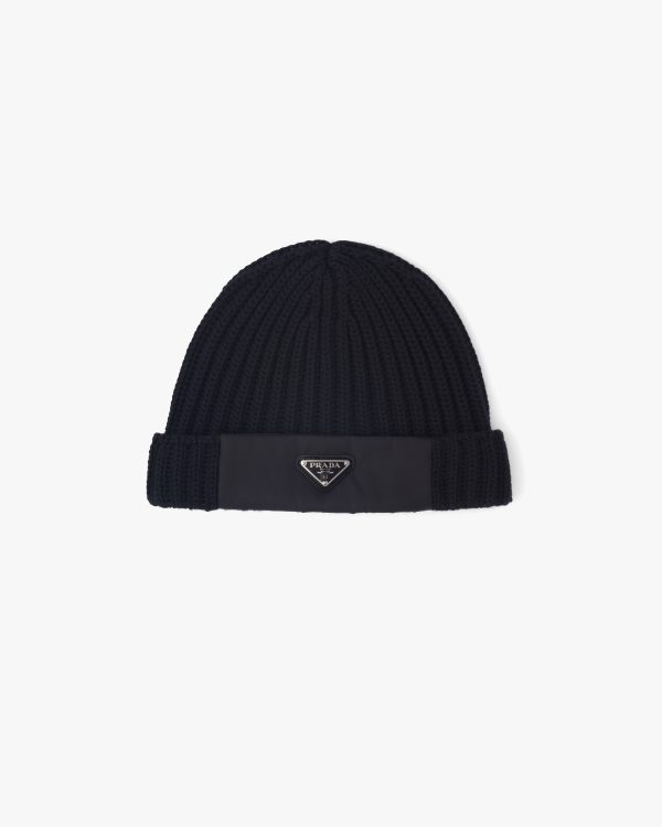 Black Re-Nylon gabardine and wool cap