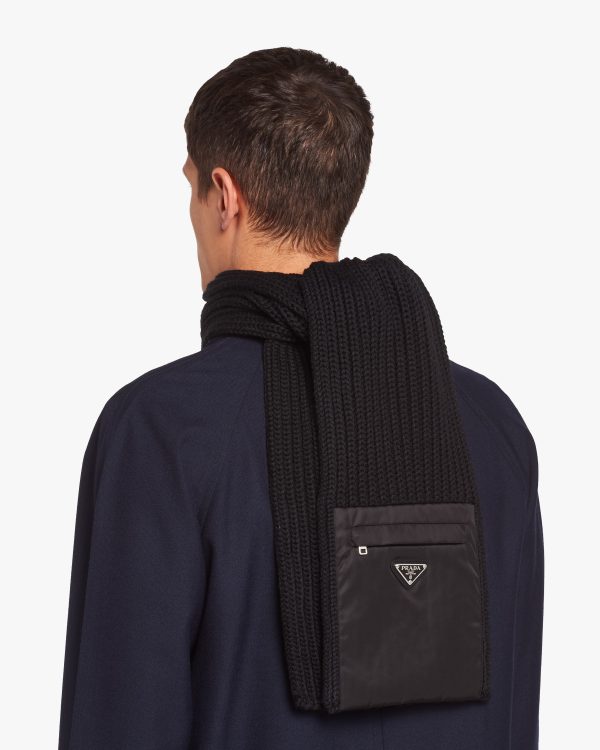 Black Re-Nylon gabardine and wool scarf - Image 3
