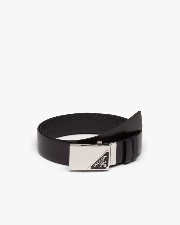 Black Reversible Saffiano and leather belt
