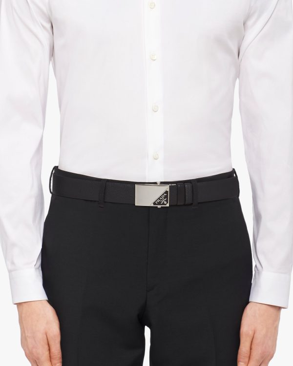 Black Reversible Saffiano and leather belt - Image 4