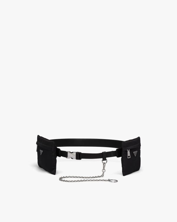 Black Saffiano Leather Belt with pouches