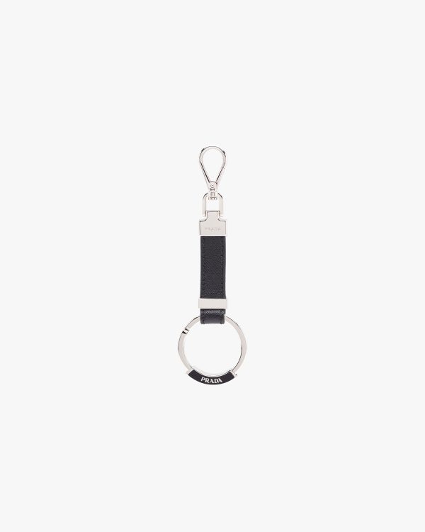 Black Saffiano Leather Keychain