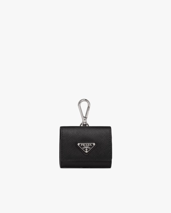 Black Saffiano leather headphone case