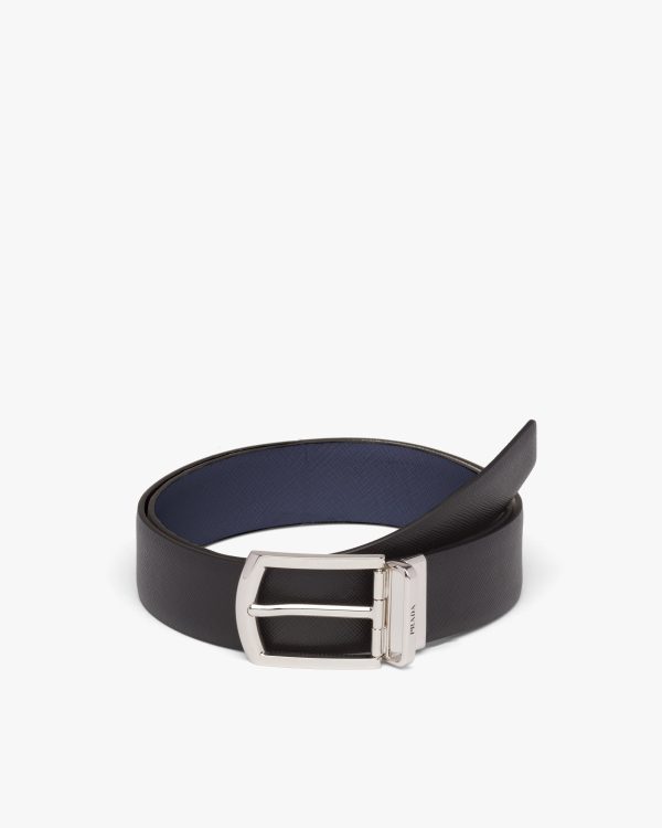 Black/baltic Blue Reversible Saffiano leather belt