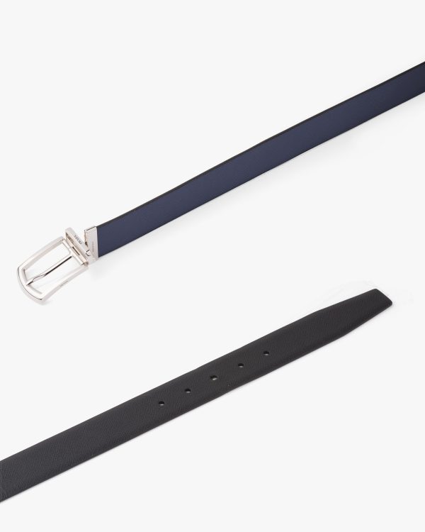 Black/baltic Blue Reversible Saffiano leather belt - Image 2