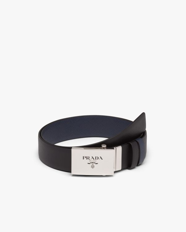 Black/baltic Blue Saffiano Leather Reversible Belt