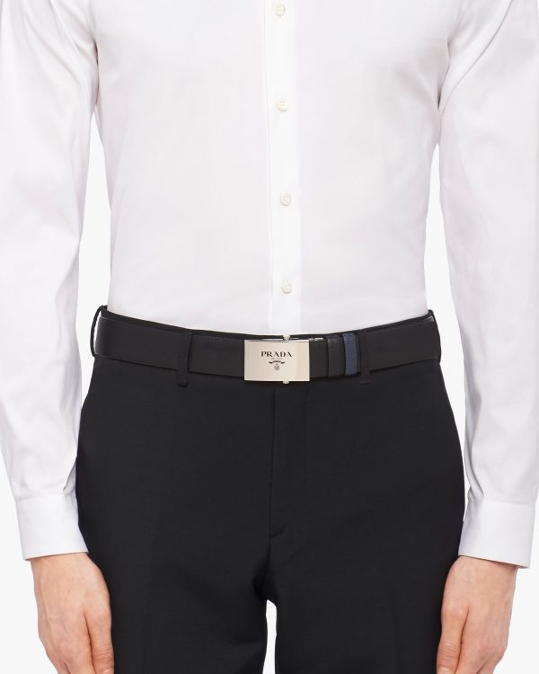 Black/baltic Blue Saffiano Leather Reversible Belt - Image 2