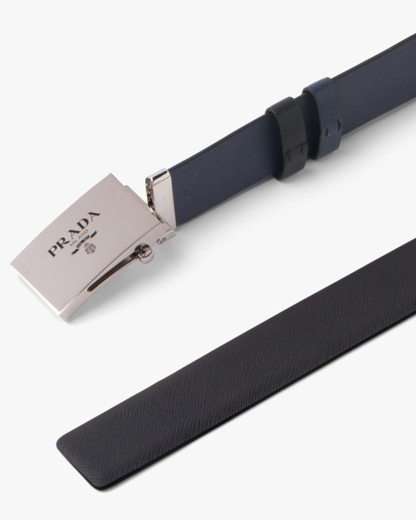 Black/baltic Blue Saffiano Leather Reversible Belt - Image 3