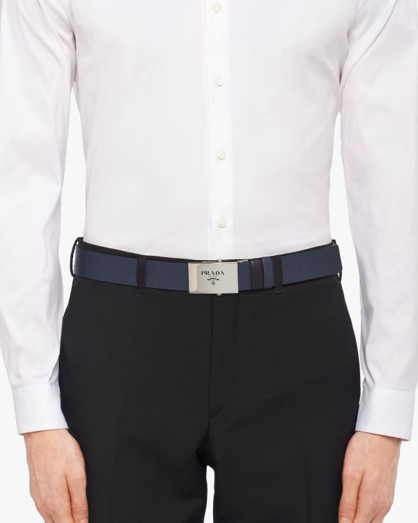 Black/baltic Blue Saffiano Leather Reversible Belt - Image 4
