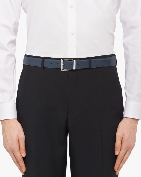 Black/baltic Blue Saffiano Leather Reversible Belt - Image 4