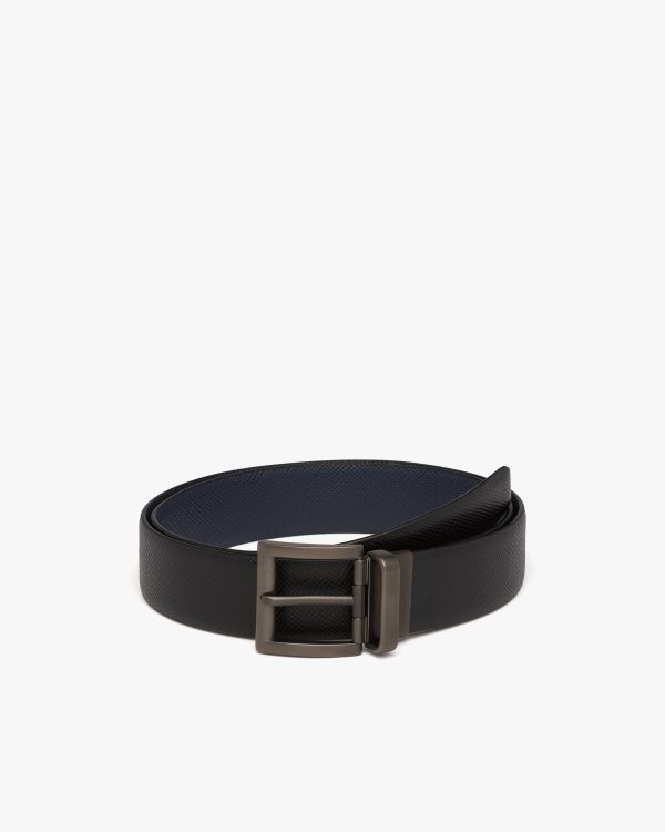 Black/baltic Blue Saffiano Leather Reversible Belt
