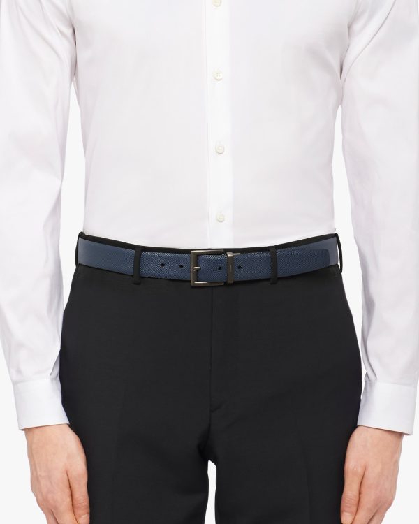 Black/baltic Blue Saffiano Leather Reversible Belt - Image 4