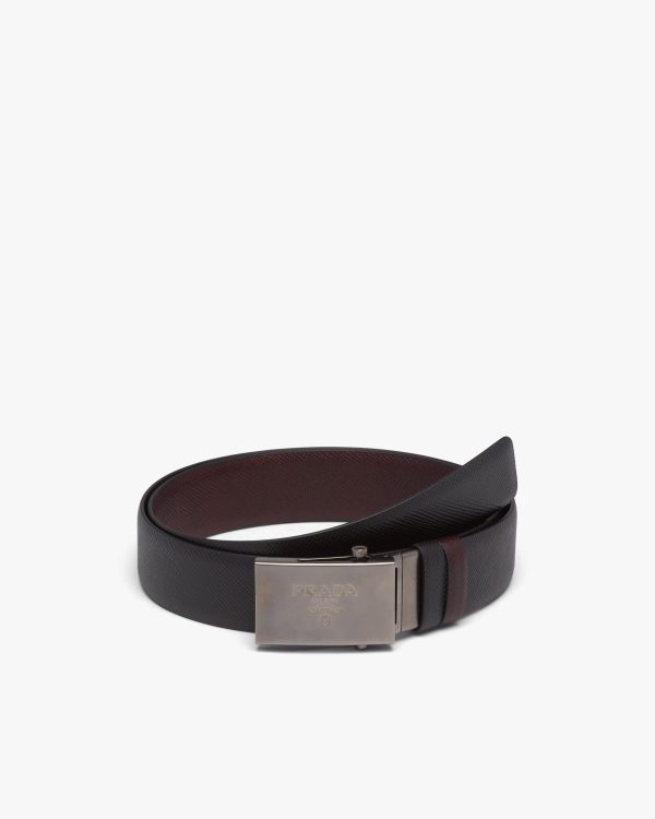 Black/coffee Brown Saffiano Leather Reversible Belt