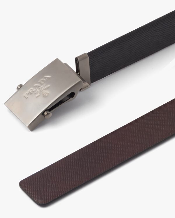 Black/coffee Brown Saffiano Leather Reversible Belt - Image 3