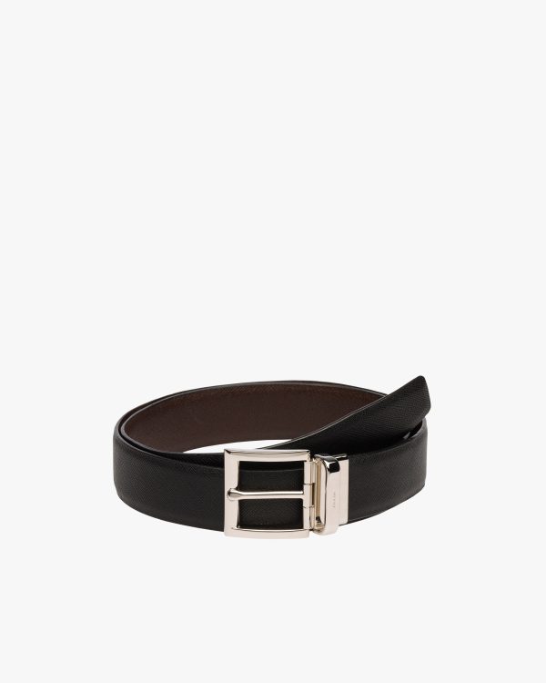 Black/coffee Brown Saffiano Leather Reversible Belt