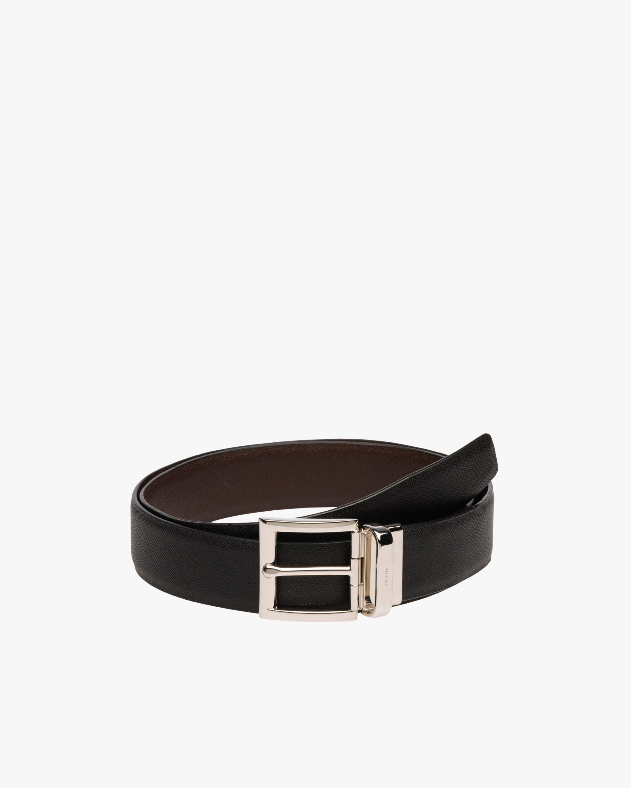 Black/coffee Brown Saffiano Leather Reversible Belt - Fake Prada Store