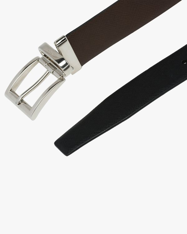 Black/coffee Brown Saffiano Leather Reversible Belt - Image 2