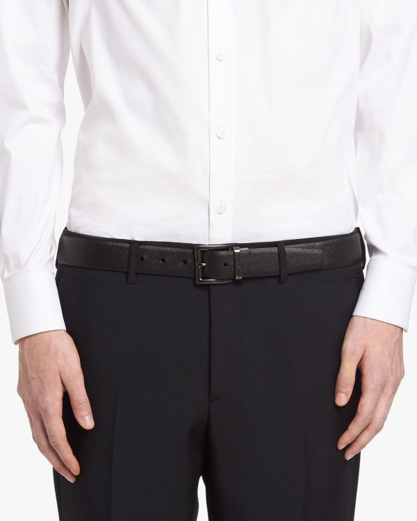 Black/coffee Brown Saffiano Leather Reversible Belt - Image 3