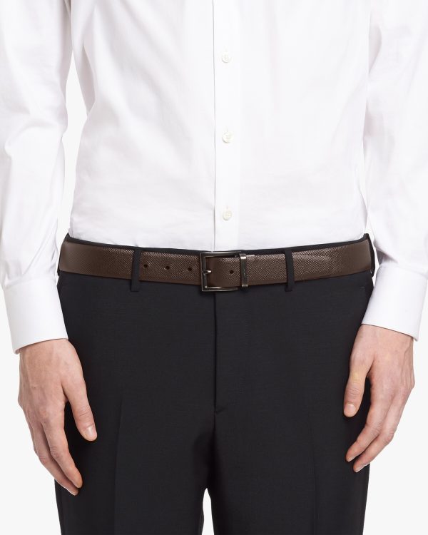 Black/coffee Brown Saffiano Leather Reversible Belt - Image 4