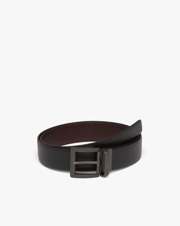 Black/coffee Brown Saffiano Leather Reversible Belt