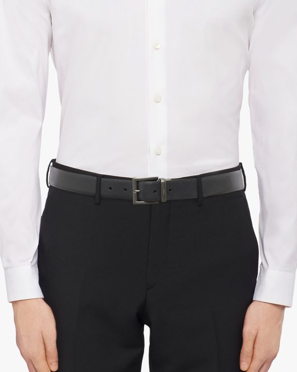Black/coffee Brown Saffiano Leather Reversible Belt - Image 2