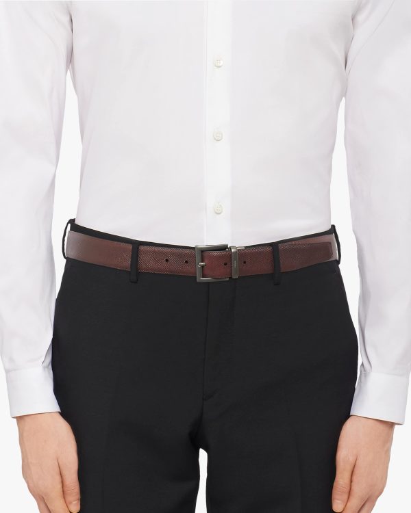 Black/coffee Brown Saffiano Leather Reversible Belt - Image 4