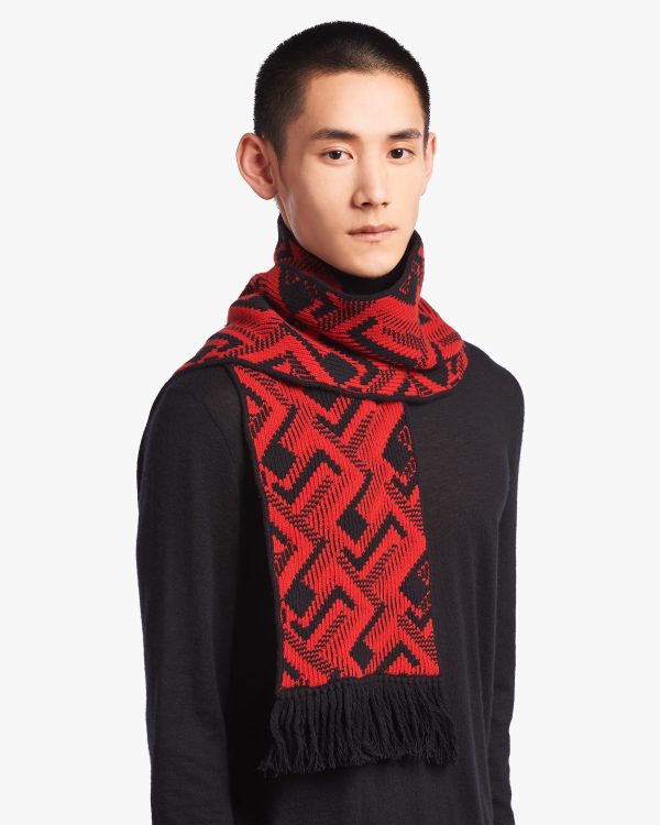 Black/red Wool and cashmere jacquard scarf - Image 2