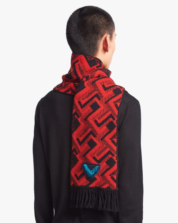 Black/red Wool and cashmere jacquard scarf - Image 3