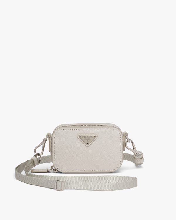 Chalk White Saffiano Leather Mini Pouch
