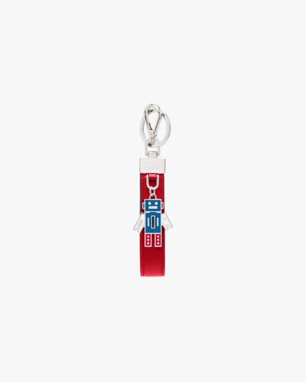 Fiery Red Saffiano Leather Keychain