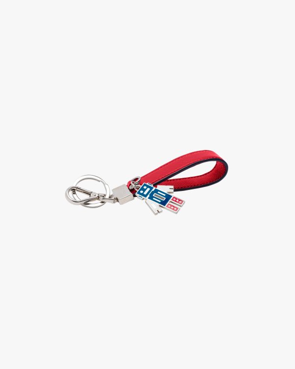 Fiery Red Saffiano Leather Keychain - Image 2