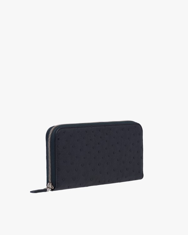 Navy Ostrich Leather Zip Around Wallet - Image 4