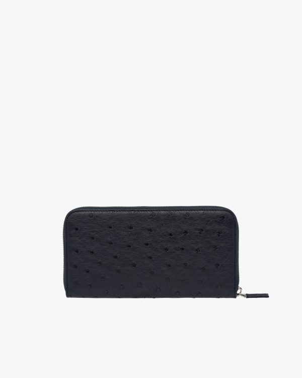 Navy Ostrich Leather Zip Around Wallet - Image 5