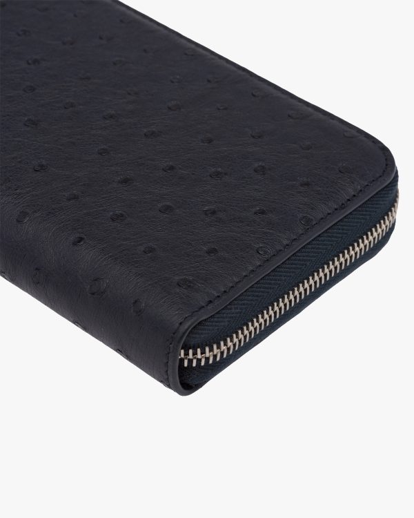 Navy Ostrich Leather Zip Around Wallet - Image 6