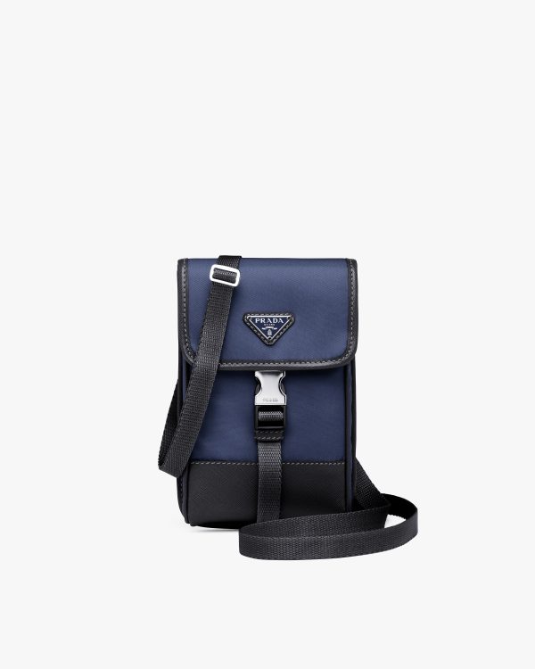 Navy Re-Nylon and Saffiano leather smartphone case