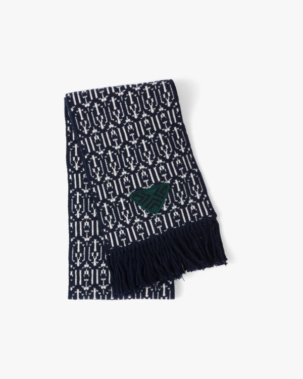 Navy Wool and cashmere jacquard scarf