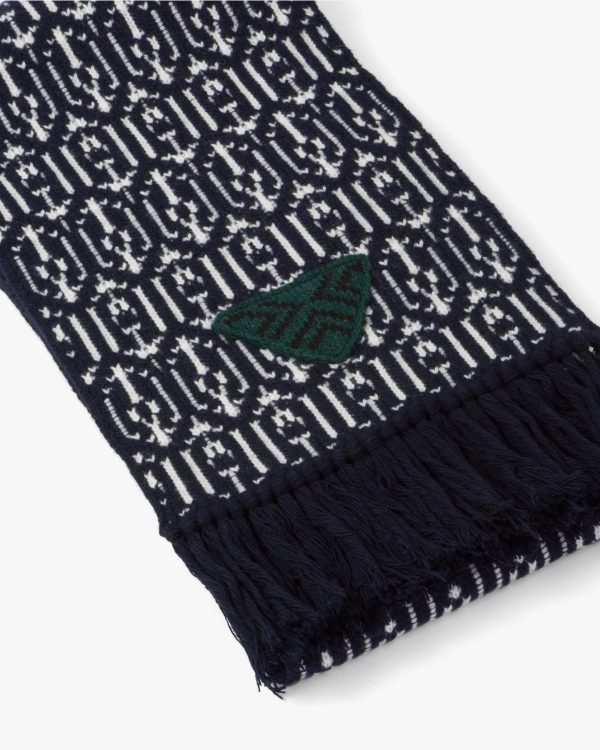 Navy Wool and cashmere jacquard scarf - Image 2