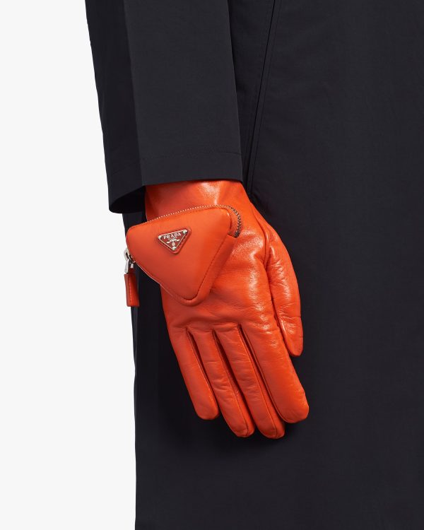 Orange Napa leather gloves - Image 2